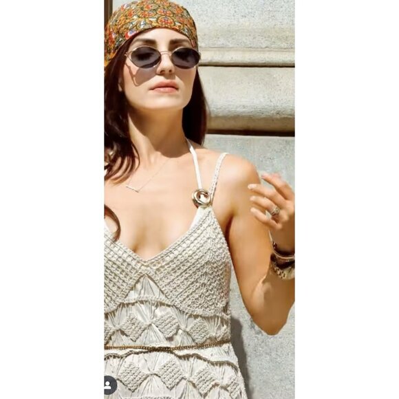 SAACHI Diamond Crochet Knit Cover Up Dress in Ivory Size Small - Picture 11 of 13